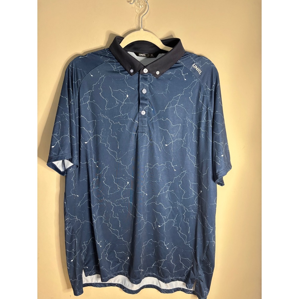 UNRL Tidal Polo Mens XL Cavern‎ Blue Lightning Graphic Golf Shirt TDL-CVBLU-XL